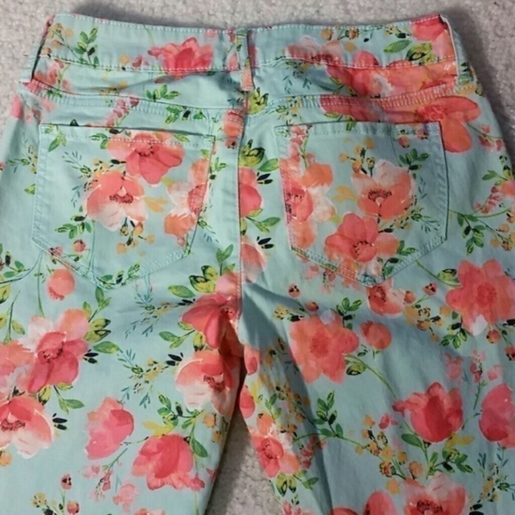 Candies 3 mint & coral floral pants w zip bottom - Picture 2 of 4